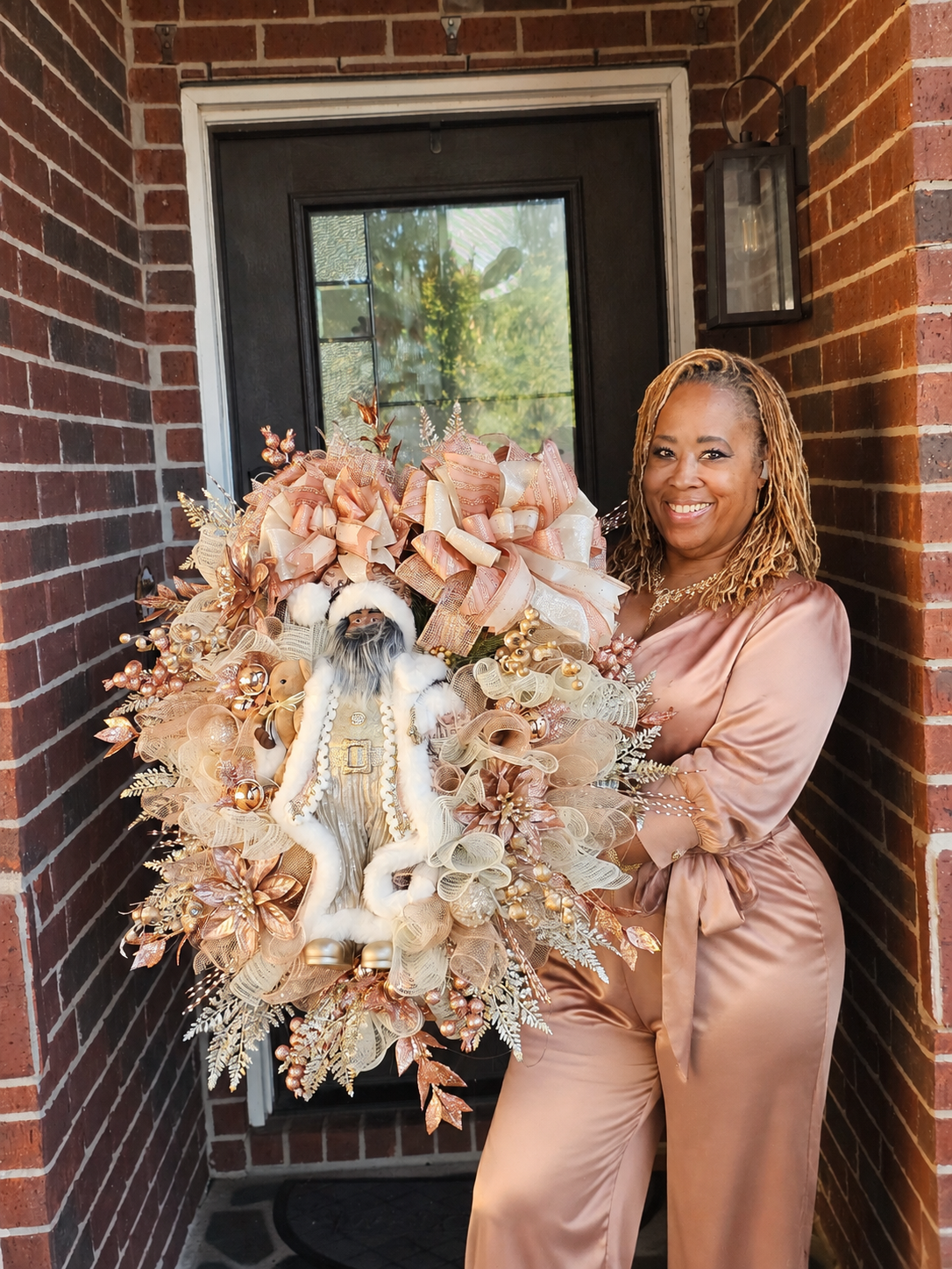 Rose Gold Santa Luxury Christmas Wreath | Champagne, Blush & Gold Holiday Door Décor