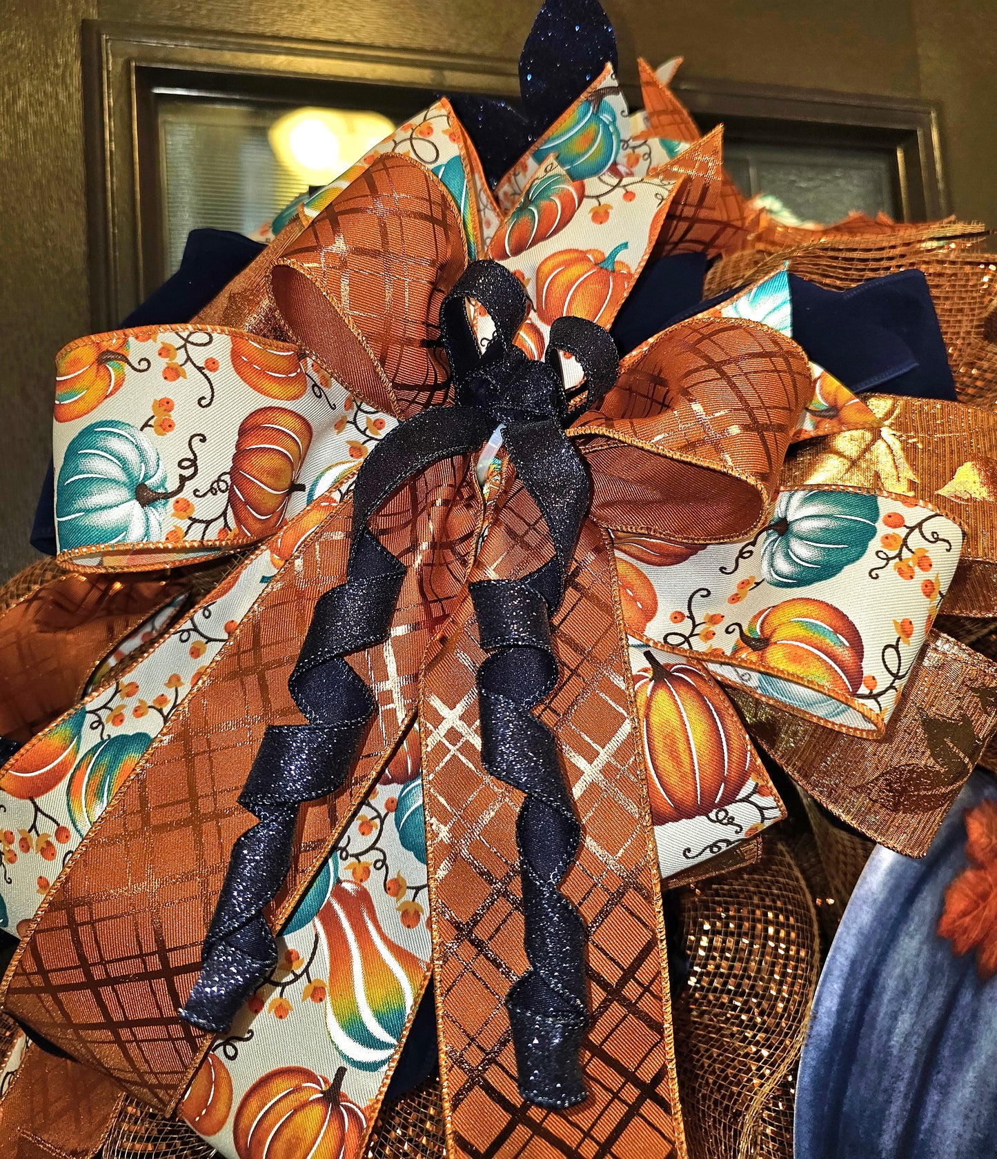 Autumn Glow Blue Pumpkin Wreath