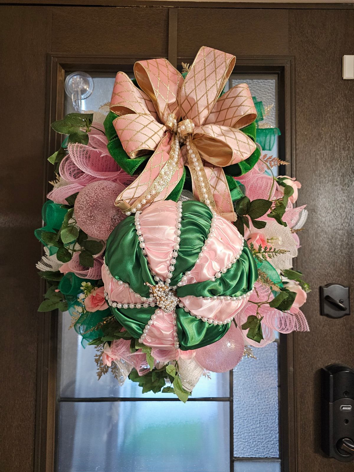 Pink & Kelly Green Jeweled Pumpkin Wreath