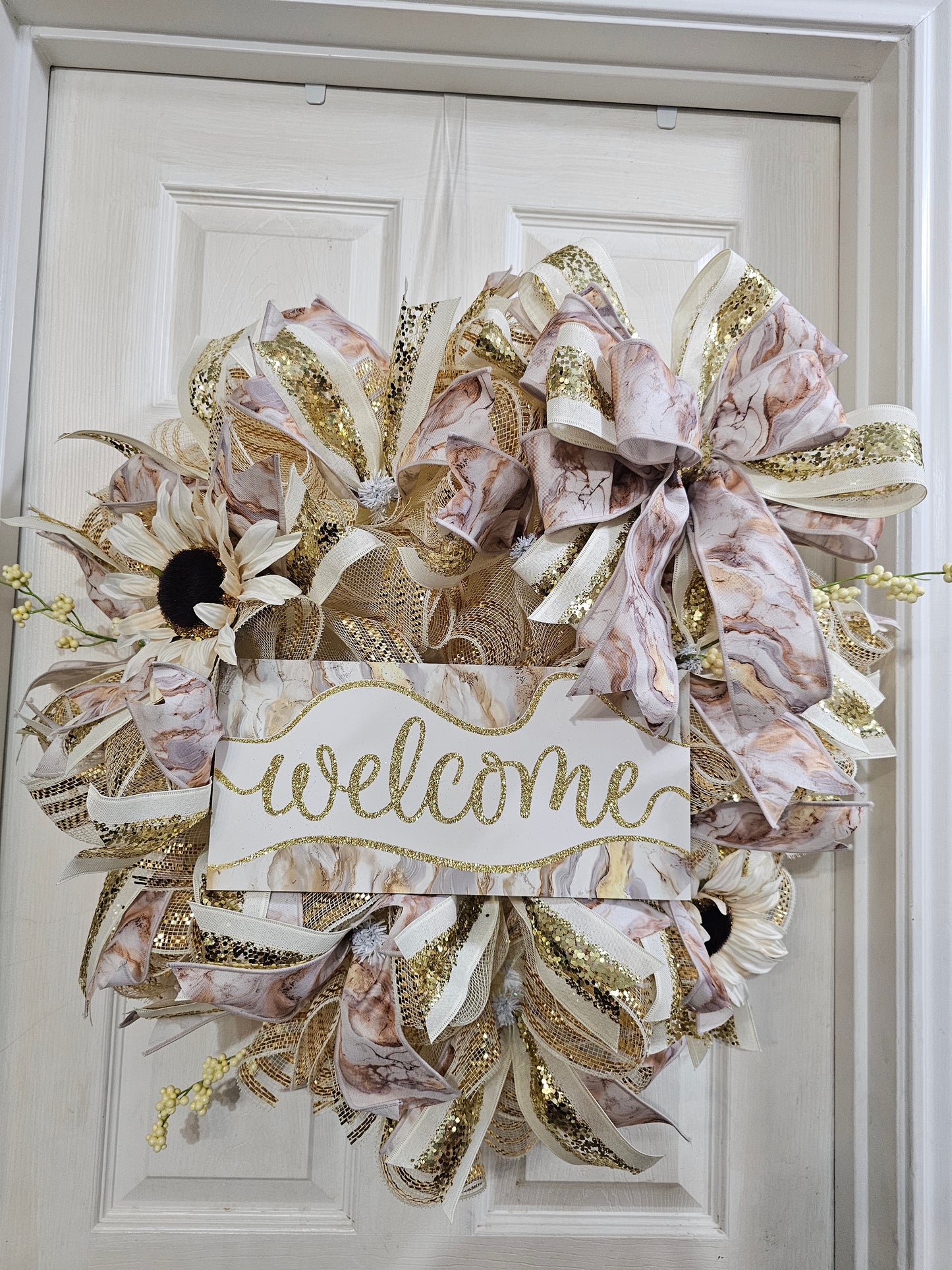 Elegant Cream and Gold Welcome Wreath