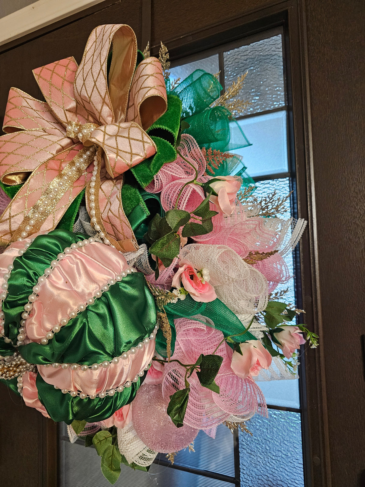 Pink & Kelly Green Jeweled Pumpkin Wreath