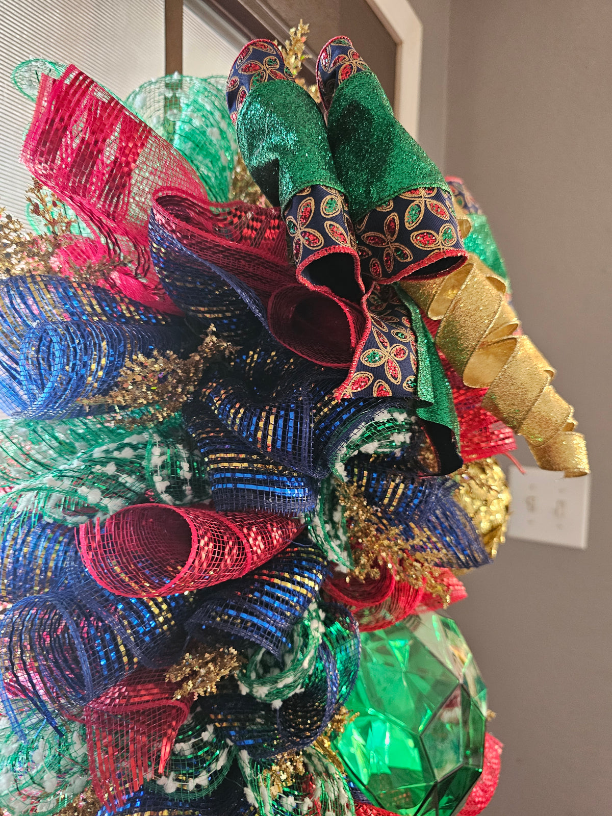 Luxury Jewel-Tone Christmas Swag with Oversized Ornaments & Custom Designer Bow